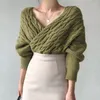 Women's Sweaters 2023 Spring Women Knitted V-Neck Cross Loose Pullover Ladies Tops Korean 5 Colors Knitwear Jumpers Pull Femme W261