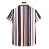 Casual shirts voor heren ST18 Snel droog gestreepte mode Strand Korte mouwen Shirt Men Summer 2023 Kwaliteit Katoen linnen boetiek Camisas Para