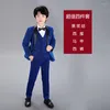 Men's Suits Children's Colorful Bright Silk Three-piece Dress Stage Catwalk Performance Flower Girl Suit Birthday Party Blue