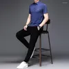 Herrspårar Minglu Summer Thin Men's Polo Shirts Set Luxury Solid Color Sports Casual Printed Male Suits Fashion Elastic Midje Man
