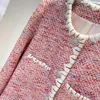 Kvinnors jackor stora märke rosa tweed tunt kappa långärmad cardigans kvinnors högkvalitativa handgjorda broderi lyxiga korta toppar höst