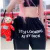 Women s Pants s Autumn Winter Fleece Men Women Joggers Sweat Stop Looking At My Dick Sweatpants Hip Hop Print High Waist Trousers 230105