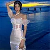 Party Dresses TVVOVVIN Elegant Sexy Bandage Girl Puff Sleeve Skinny Hip Korean Desire Irregular White Maxi Long Dress Mesh 9WLP