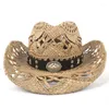 Bérets femmes hommes chapeau de Cowboy occidental en paille avec ceinture de mode été fait à la main tissage soleil sauveteur Hombre Sombrero casquettes