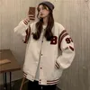 Jackets femininos Cardigã de Baseball Cardigan Outono Winter Women Women Trendy Loose Jersey Coat Korean Fashion Streetwear Top