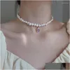 Chokers Choker Lifefontier sötvatten naturlig pärlhalsband geometrisk oval opal hänge barock kedja för kvinnor smycken droppe dywi