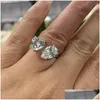 Wedding Rings Simple Fashion Ring Sparkling Luxury Jewelry 925 Sterling Sier Water Drop White Topaz Cz Diamond Open Adjustable Women Dhgto