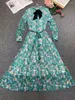 Sukienki na co dzień 2023 wiosenna długa sukienka wysokiej jakości kobiety skręcić w dół kołnierz słodki mały kwiatowy kokarda z nadrukiem Deco rękaw luźny