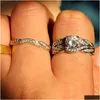 Band Rings Wholesale Genuine 2Ct Topaz Diamonique Cz 10Kt White Gold Filled Gf Simated Diamond Engagement Wedding Ring Set Sz Drop D Dhvmc