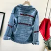 Kvinnorjackor Spring Autumn Loose Denim Jacket Kvinnor Högkvalitativ broderi Harajuku Huva Jean Coat Chaquetas Mujer Veste En en