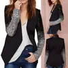 Abiti da donna Donna Primavera Autunno Giacca sottile Cappotto Manica lunga Risvolto Argento Nero Paillettes Elegante Slim Blazer da lavoro da donna