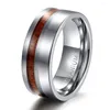 Bröllopsringar kolmnsta titanium man 6mm 8mm band hane borstad och polerad ring för män silver färg natur trä inlay size6-13