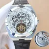 Herrklocka Tourbillon Skeleton urtavla Luminous Automatiskt urverk Winding Blue Läderarmband herre Armbandsur 42mm