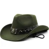 Berets Women szeroka wełna poczuła fedora czapka z klamrą z paskiem unisex miękki panama cowboy cap sunhat