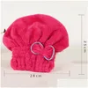 Towel Coral Fleece Bath Hat Magic Hair Dry Drying Turban Wrap Water Absorption Quick Cap Cute Bow Make Up Dbc Drop Delivery Home Gar Dhugk