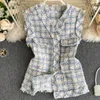 Kvinnors västar Spring Autumn Vintage Small Fragrance Tweed Short Vest Women V-Neck Slim Plaid Waistcoat