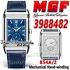 MGF Reverso Tribute Duoface MG3988482 MENS WATCH 854A/2 MEKANISK HAND-Winding Dual Time Zone stålfodral Blue Dial Läderband Super V2 Edition Eternity Watches