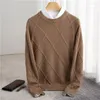 Men's Sweaters Men's Autumn/Winter 2023 Round Neck Diamond Solid Color Long Sleeve Knit Pullover Plus Size Thick Casual Loose Base Shirt