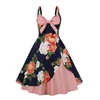Casual jurken boog front bloemenprint rockabilly vintage gewaad femme spaghetti riem dames 2023 sexy feest fit en flare zomer jurk