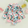 S Fashion 2023 Summer Toddler Born Baby Girl Swimsuits Floral Print Long Sleeve Zipper pullover Bodysuits Swimwear Outfits 230106
