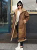 Dames bont lanmrem lamswol verdikte bruine jas Koreaanse versie medium lange losse faux warme kleding herfst winter vrouwen 2Q1313