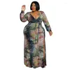 Grande taille robes grandes belles femmes Maxi Robe femme Sexy col en V à manches longues Robe fille décontracté lâche Vestidos dame Bandage