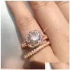 Br￶llopsringar Vintage Fashion Jewelry 925 Sterling Sier Rose Gold Fill Rund Cut White Topaz Cz Diamond Par Eternity Women Bridal DHF8X