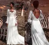 Long Sleeve Bohemian Beach A-LINE Wedding Dresses 2023 Crochet Lace Floral Backless Sweep Train Country Boho Bridal Gowns