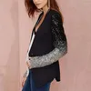 Abiti da donna Donna Primavera Autunno Giacca sottile Cappotto Manica lunga Risvolto Argento Nero Paillettes Elegante Slim Blazer da lavoro da donna