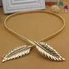 Belts 1PC Women's Fashion Gold Silver Metal Leaf Chain Belt Versatile Elastic For Dress Skirt Ladies Accessories