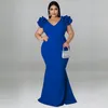 Plus Size Dresses Women Elegant Ruffle Butterfly Sleeve Party 2023 Summer Fashion Evening Gowns Female V Neck Prom