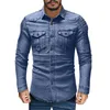 Camisas casuais masculinas 2023 moda magra de jaquetas jeans fit jeans jeanstwear casaco clássico de camisa azul de rua de rua