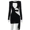 Casual Dresses Black Sexy Hollow Out BodyCon Women 2023 Autumn Bandage Long Sleeve Elegant Party Evening Wrap Mini Dress Club Outfits