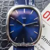 35.6mm gyllene ellipse 9015 Automatisk herrklocka 3738/100p blå dial stålfodral Stick Markers Blue Leather Strap Gents Watches Puretime PTPP E261A 1