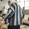 Herrjackor 2023 Summer Stripe Patchwork Kimono Jacket Streetwear Windbreaker Ribbons Cardigan Cotton Linen Open Stitch Coat Man