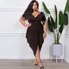 Plus size jurken elegante jurk voor vrouwen 2023 zomer v nek ruches kleding sexy casual groothandel outfit verjaardag avondjurken