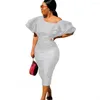 Casual Dresses Sexy Off Shoulder Lace Stitching Party Dress African Women BodyCon White Office Work Wear Modest Classy Midi Vestidos