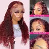 Nxy Lace Wigs 99J Burgundy Front 30 32 بوصة الشعر البشري الملون للنساء السود