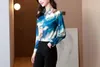 Women's Blouses High-end Beautiful All Season Blue Mulberry Silk Tie Dye Lapel Women Noble Elegant Temperament Slim OL Workwear Top Shirt