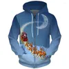 Hoodies masculinos Cloudstyle 3d meia lua zíper capuz de natal elk neve casual manga longa moletons poliéster navio rápido plus size 5xl