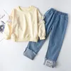 Giyim Setleri Sonbahar Gençler 4-14y Çocuk Kız Ruffles Top Demin Pantolon Kız Aktif Kıyafetler Çocuk Giysileri Boyutu 110-160