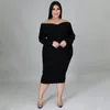 Abiti taglie forti Donna 4XL Abito rosso Solido con spalle scoperte Elegante Lady Fashion Party Abito da sera Abbigliamento autunnale di lusso all'ingrosso