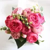 Decoratieve bloemen Home Decoratie Silk Peony Artificial Faux 5 Big Heads en 4 Bud 30cm Rose Pink Fake Flower Garden Decor