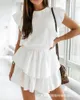 Casual Dresses Women Dress Summer Fashion Sexy Solid Color Ruffled Stitching Women's Round Neck Butterfly Sleeve High Waist