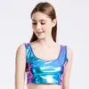 Women's Tanks & Camis Shiny Women Metallic Rave Dance Festival Clubwear Crop Tank Tops Short Vest Summer Sleeveless Scoop Neck Holographic T