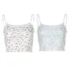 Women's Tanks Women Spaghetti Strap Crop Top Little Floral Print Knit Lace Splicing Camis Vest X4YC