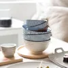 Ciotole Ciotola di riso da cucina classica in ceramica blu e bianca in stile giapponese Ciotola di riso per ramen grande Cucchiaio da tavola per tè piccolo Eco-Friendly