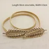 Belts 1PC Women's Fashion Gold Silver Metal Leaf Chain Belt Versatile Elastic For Dress Skirt Ladies Accessories