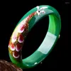 Bangle naturliga gröna armband färgad ritning påfågel och blommar armband gåva för kvinnor jades smycken