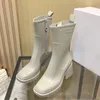 Designer Womens Betty Rubber Rain Boot Paris Fashion Luxury PVC Rubber Beeled Platform Knee-high Tall Waterproof Shoes Outdoor Rainshoes High Heels US 4-12